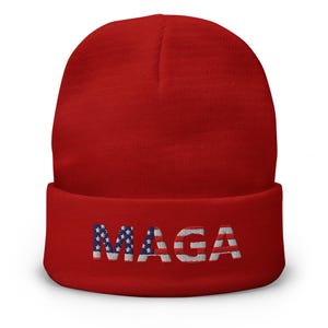 Embroidered MAGA Knit Beanie - Patriotic Winter Hat