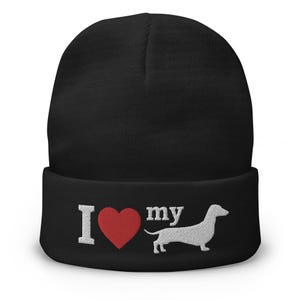 Dachshund Wiener Dog Embroidered Beanie | Wiener Dog Gift Idea | Unisex Embroidered Dachshund Knit Beanie | Dachshund Skull Cap | Dog Gift