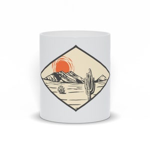 Diamond Desert Scene Coffee Mug: Western Cactus Landscape