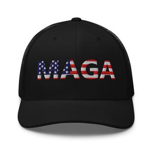 MAGA Embroidered Trucker Hat: Yupoong 6606 Patriotic Cap