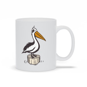 Pelican Coffee Mug: Coastal Bird Ceramic Mug, 15 oz