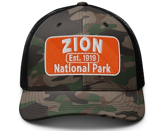 Zion National Park Camo Trucker Hat: Utah Embroidered Hiking Cap