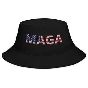 MAGA Bucket Hat: Patriotic Embroidered Cotton Twill