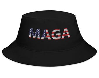MAGA-buckethoed: patriottisch geborduurde katoenen keperstof