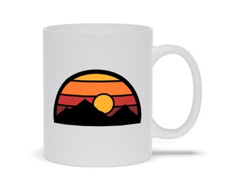 Chasing Mountain Sunset Coffee Mug | Coffee Mug with Mountains | Mountains with Sunset Mug | Unique Sunset Graphic Mug | Outdoor Themed Mug