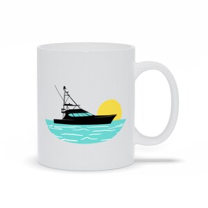 Sport Fishing Boat Coffee Mug | Sport Fishing Boat on Water Coffee Mug | Mug with Fishing Boats | Coffee Mug with Boats | Fishing Boat Mug