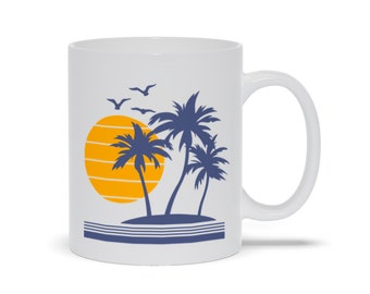 Seabirds Sunrises And Palm Trees Coffee Mug | Palm Tree Coffee Mug | Beach House Coffee Mug | Mug with Palm Tree | Tropical Coffee Mug