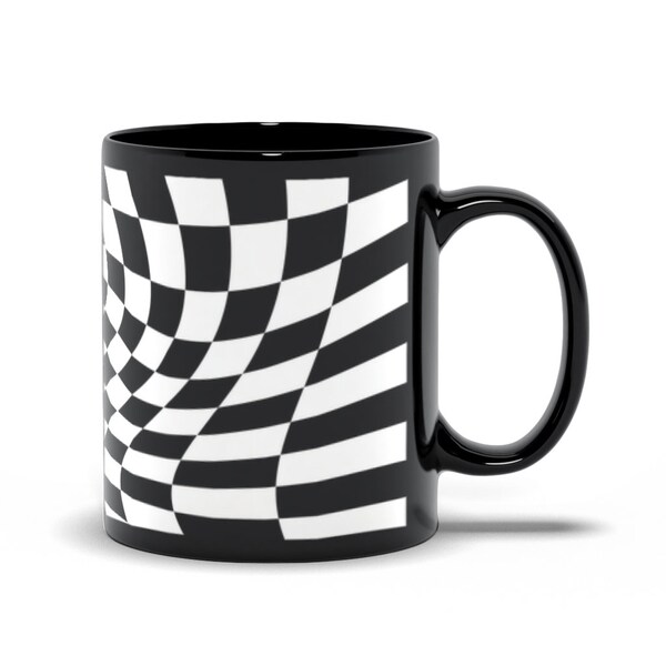 Black And White Checkered Black Coffee Mug | Checked Coffee Mug | Checker Board Coffee Mug | Puzzle Coffee Mug | Mind Trick Coffee Mug