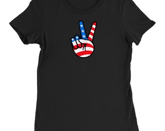 Vintage Patriotic Peace Sign T-Shirt: USA Women&#39;s Slim Fit