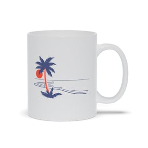 Palm Tree Beach Coffee Mug: Tropical Island Sunset Design