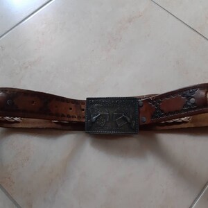 Vintage leather belt with "brothel and casino inspector" brass buckle