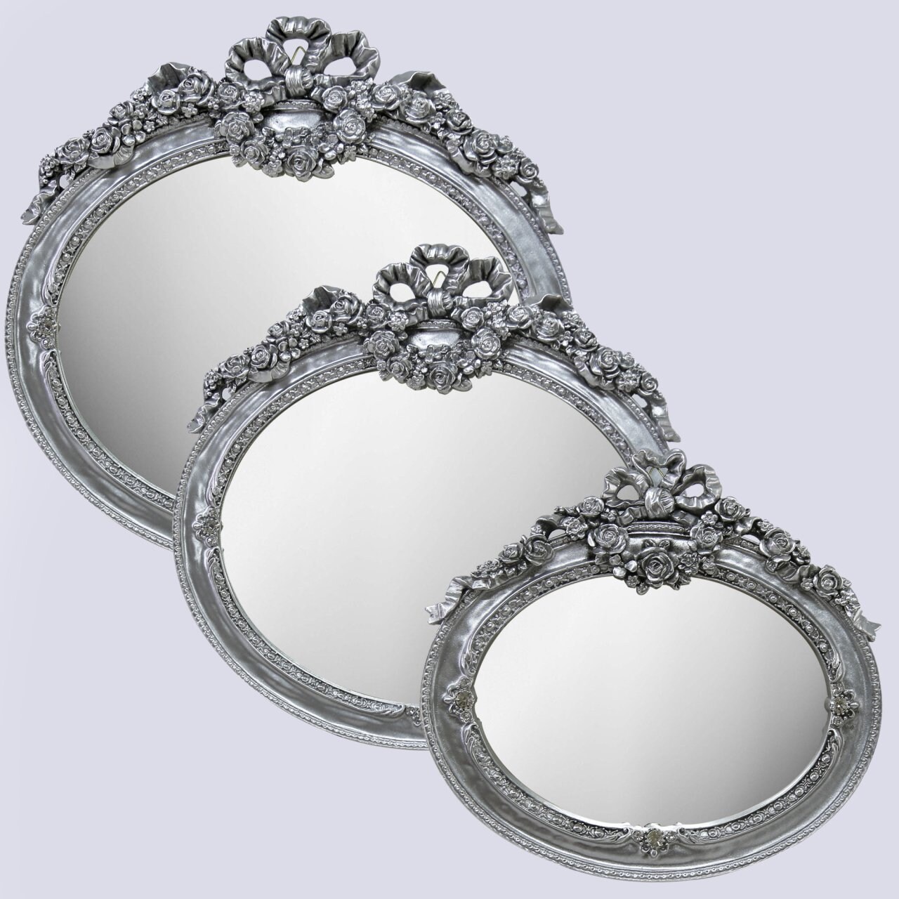 Set of 3 wall mounted vanity mirrors floral patterned Etsy