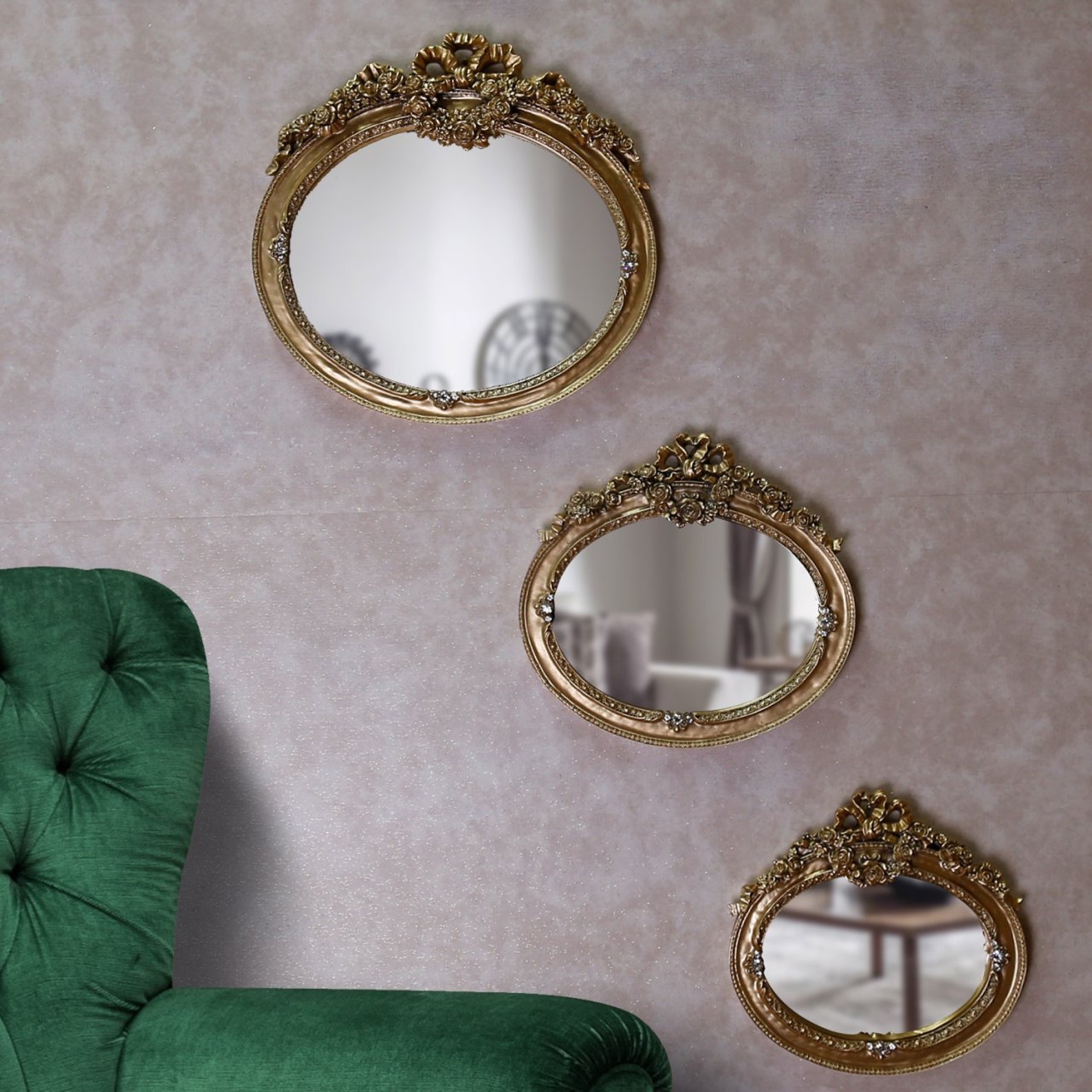 Set of 3 wall mounted vanity mirrors floral patterned Etsy