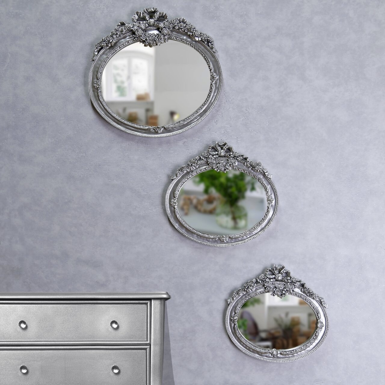 Set of 3 wall mounted vanity mirrors floral patterned Etsy