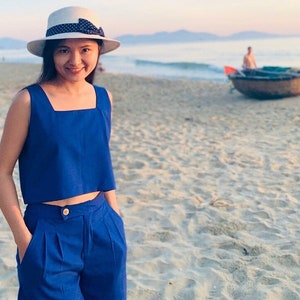 Linen Set Top Shorts Linen Clothing Set For Women Stylish Linen Set Comfortable Linen Top And Shorts Summer Linen Outfit Women Clothing Set