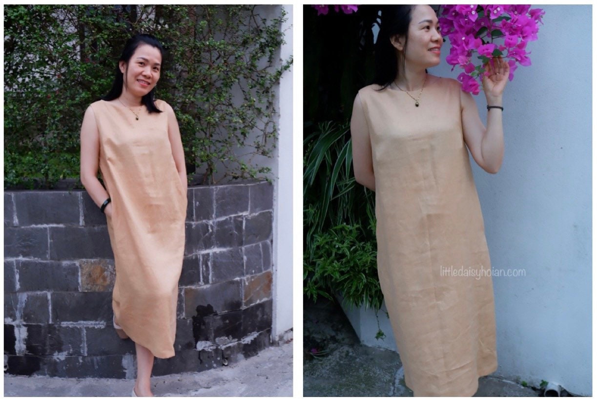 通販 公式サイト - 驚きの激安価格 Pockets With Dress Sleeveless Linen Boat Etsy - Dress Linen Neck 靴