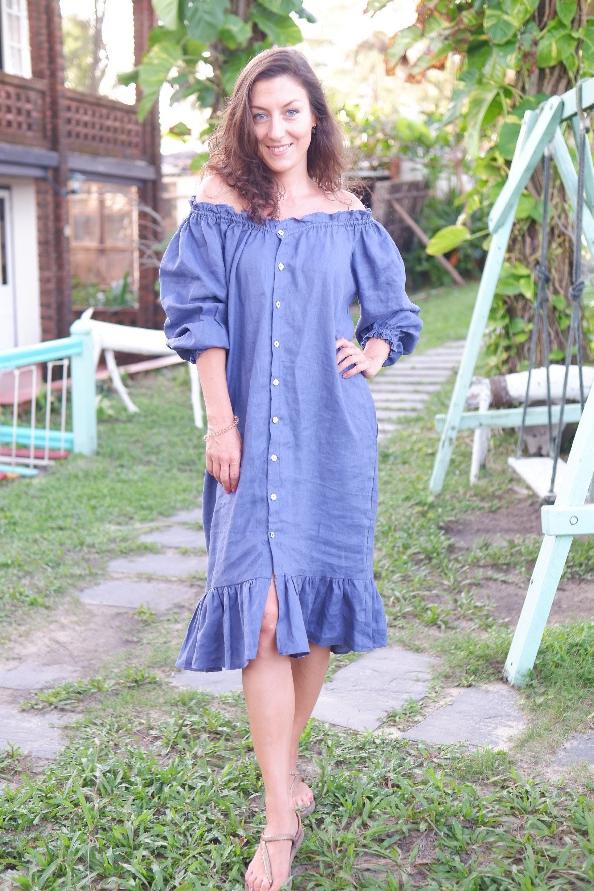Linen Sleeper Dress: Custom Color Ruffle Loungewear - Etsy