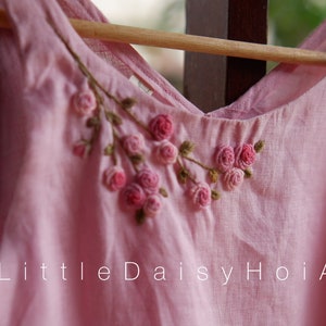 Linen Blouses Embroidered Linen Top Hand Embroidery 3D Rose Embroidered Linen Top Sleeveless Floral Embroidery