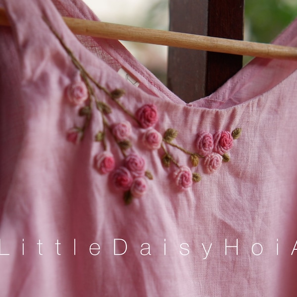 Linen blouses/ linen top with hand embroidery/ linen top sleeveless