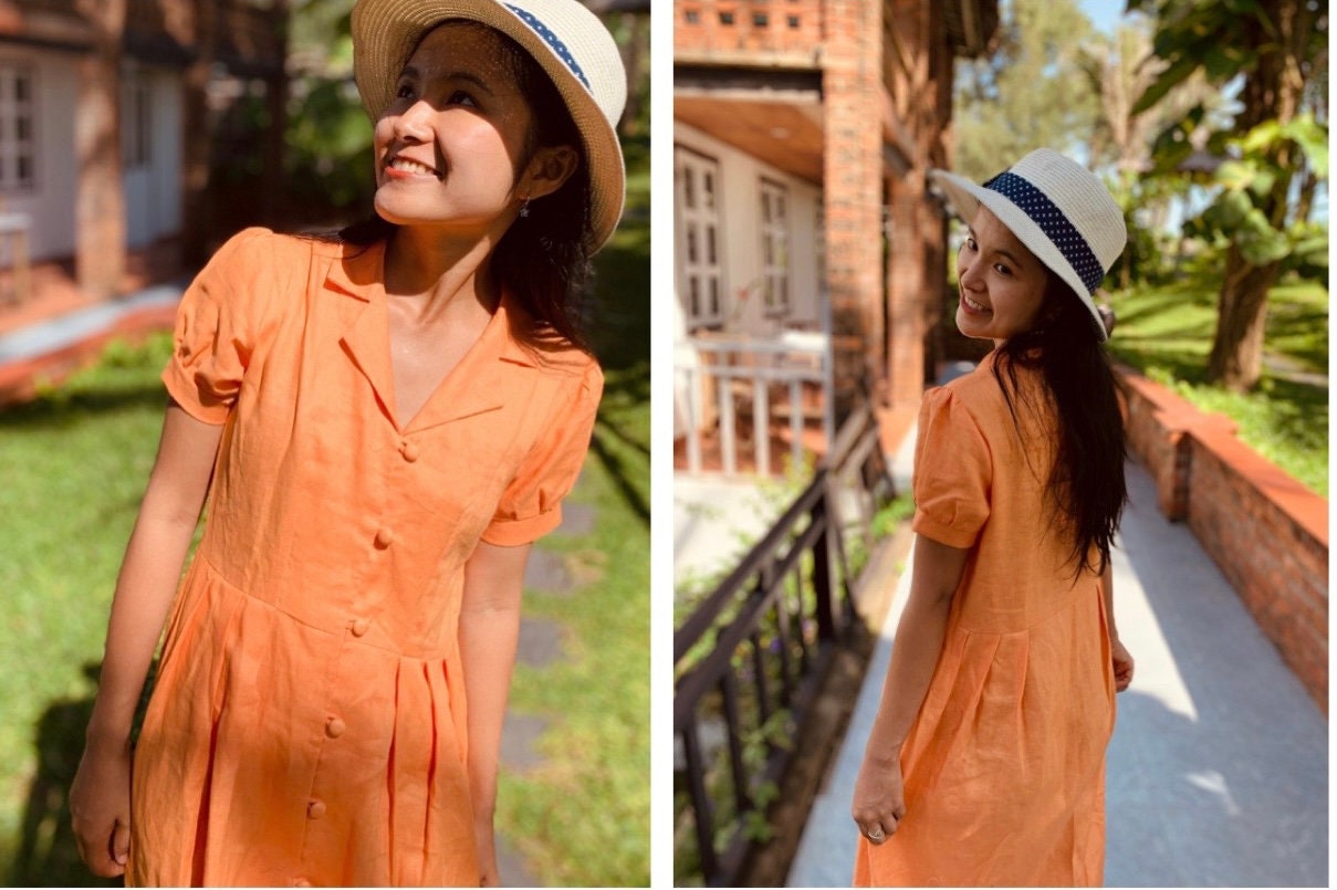 Vintage Inspired Linen Dress, Long Skirt , Danton Shirt - Etsy