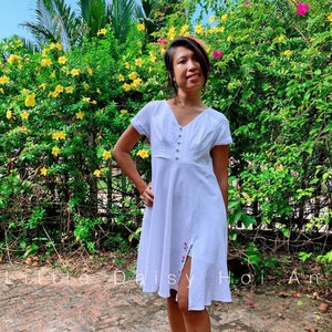 White Linen Dress Hand Embroidery Wedding Dress Elegant Linen Dress Handcrafted Linen Wedding Dress Romantic White Linen Wedding Dress