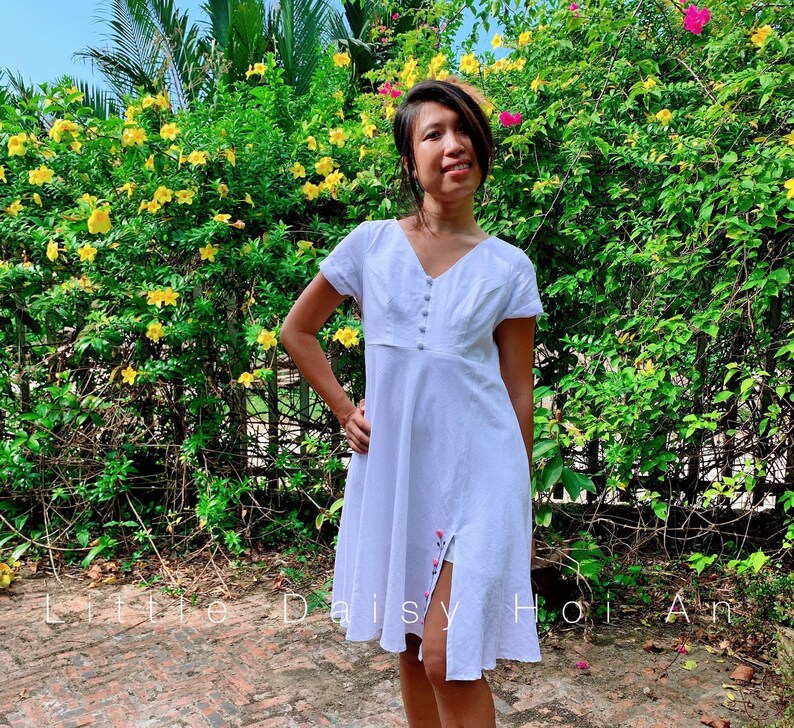 White Linen Dress With/without Hand Embroidery Etsy