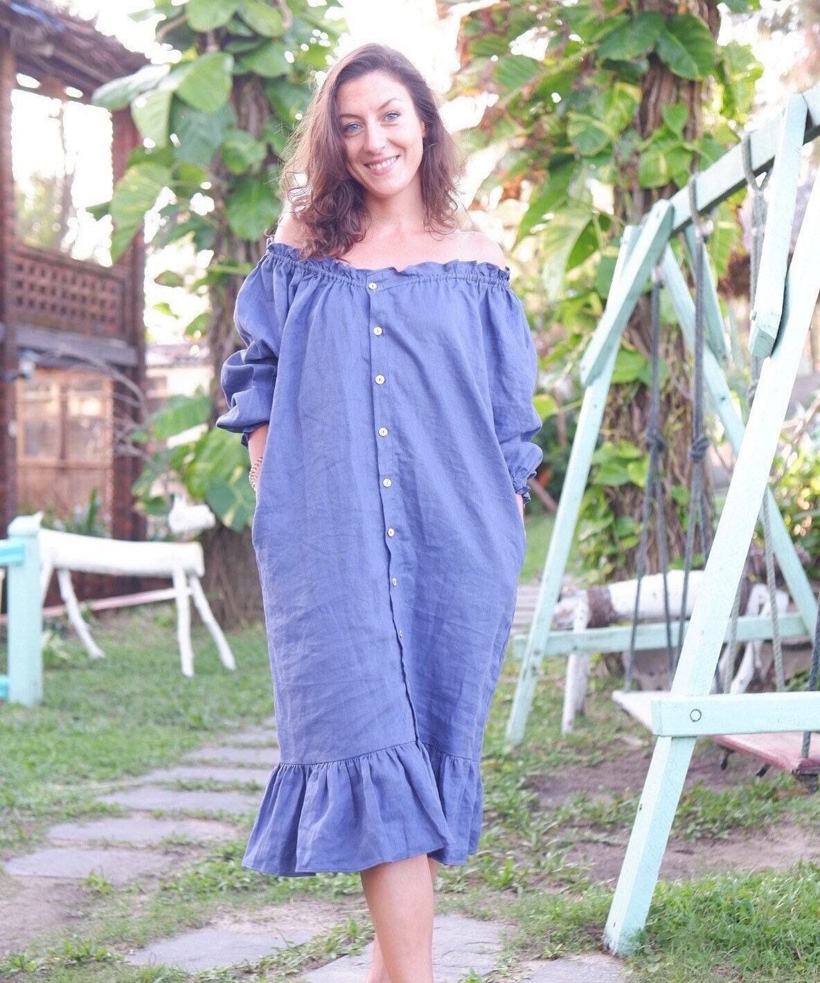Linen Sleeper Dress: Custom Color Ruffle Loungewear - Etsy