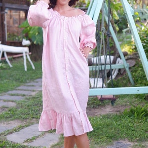 Linen Loungewear Sleeper Dress Custom Colors Drop Ruffle Linen Dress