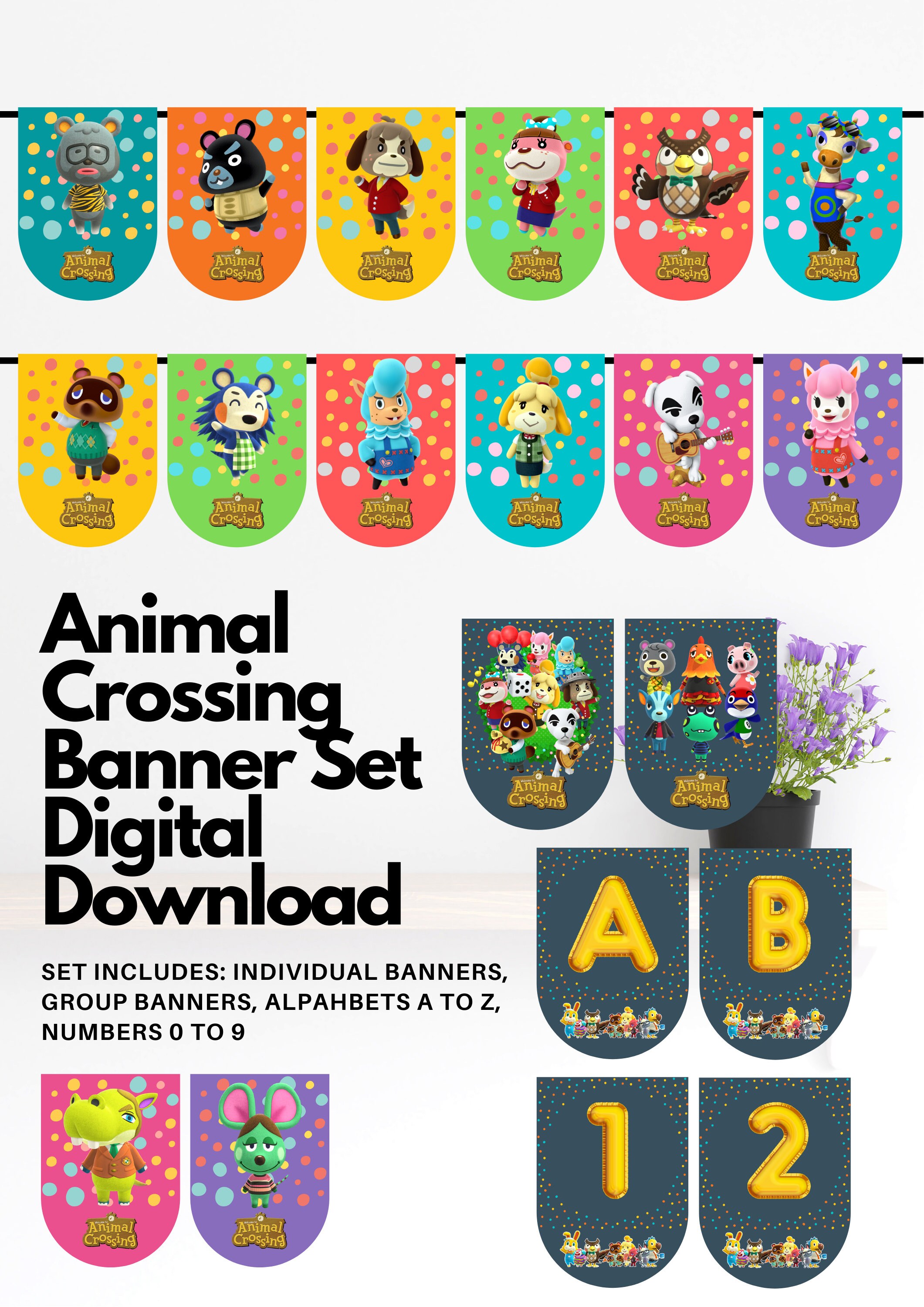 Animal Crossing Banner Flag Digital Download Animal Crossing | Etsy