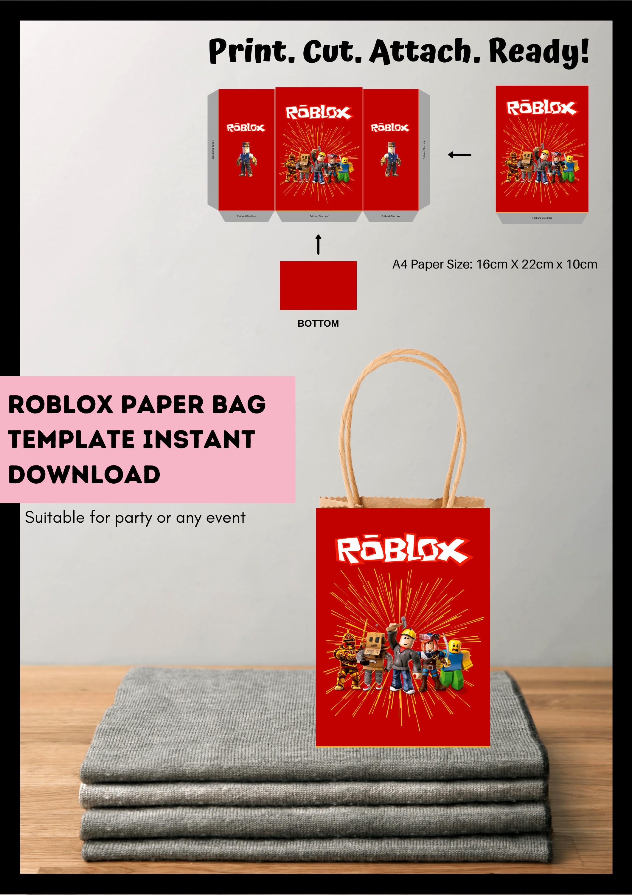 Roblox Paper Bag Template Instant Download Roblox Digital Etsy - roblox paper bag
