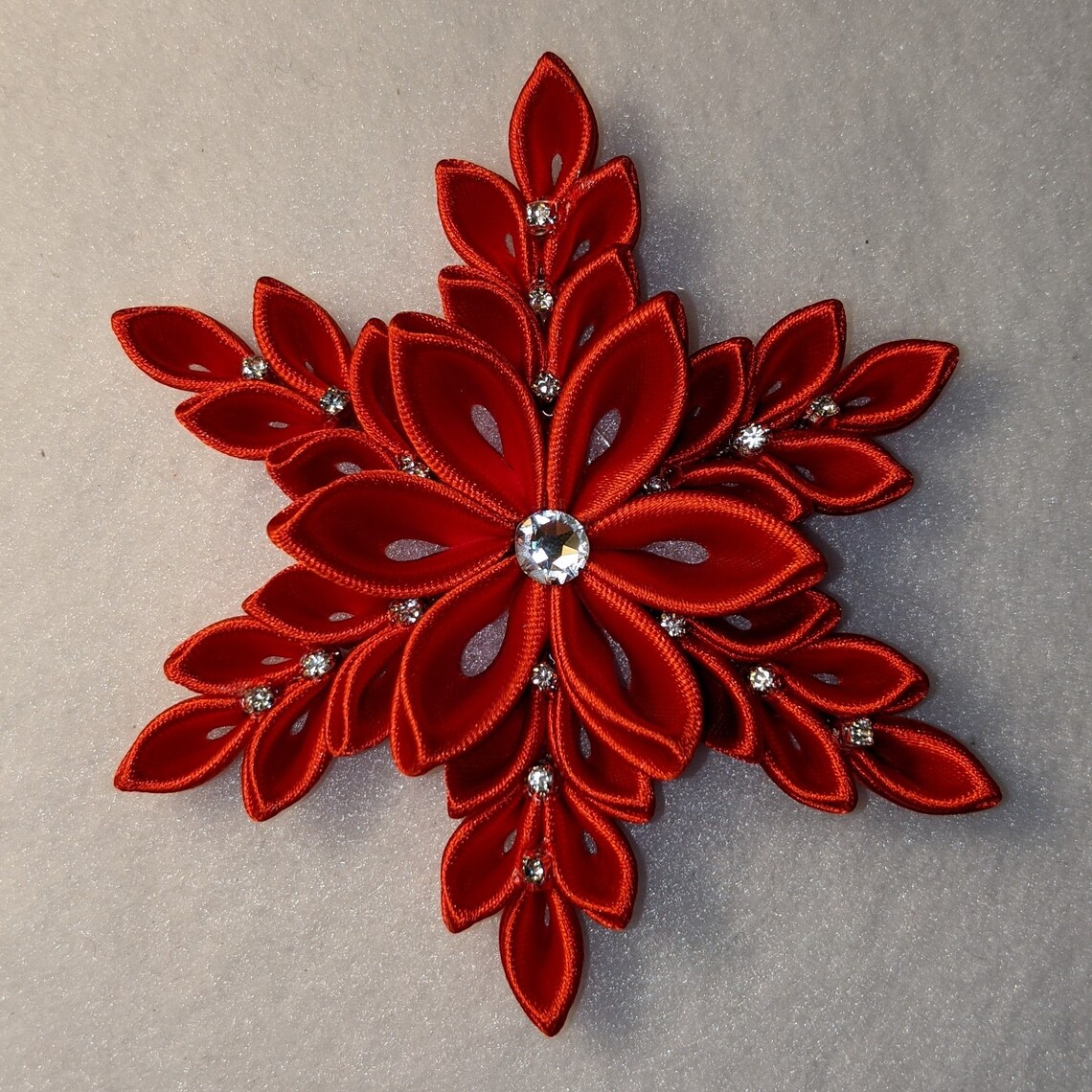 Kanzashi Snowflake Christmas ornament Snowflake Ornament Etsy
