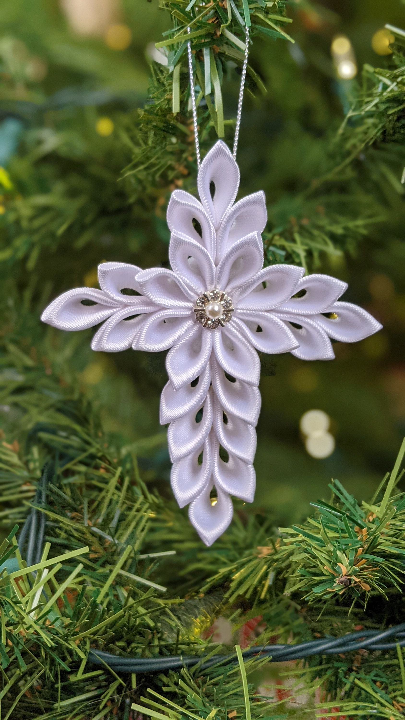 Adorno la Cruz de Kanzashi de Kanzashi Adorno de Etsy