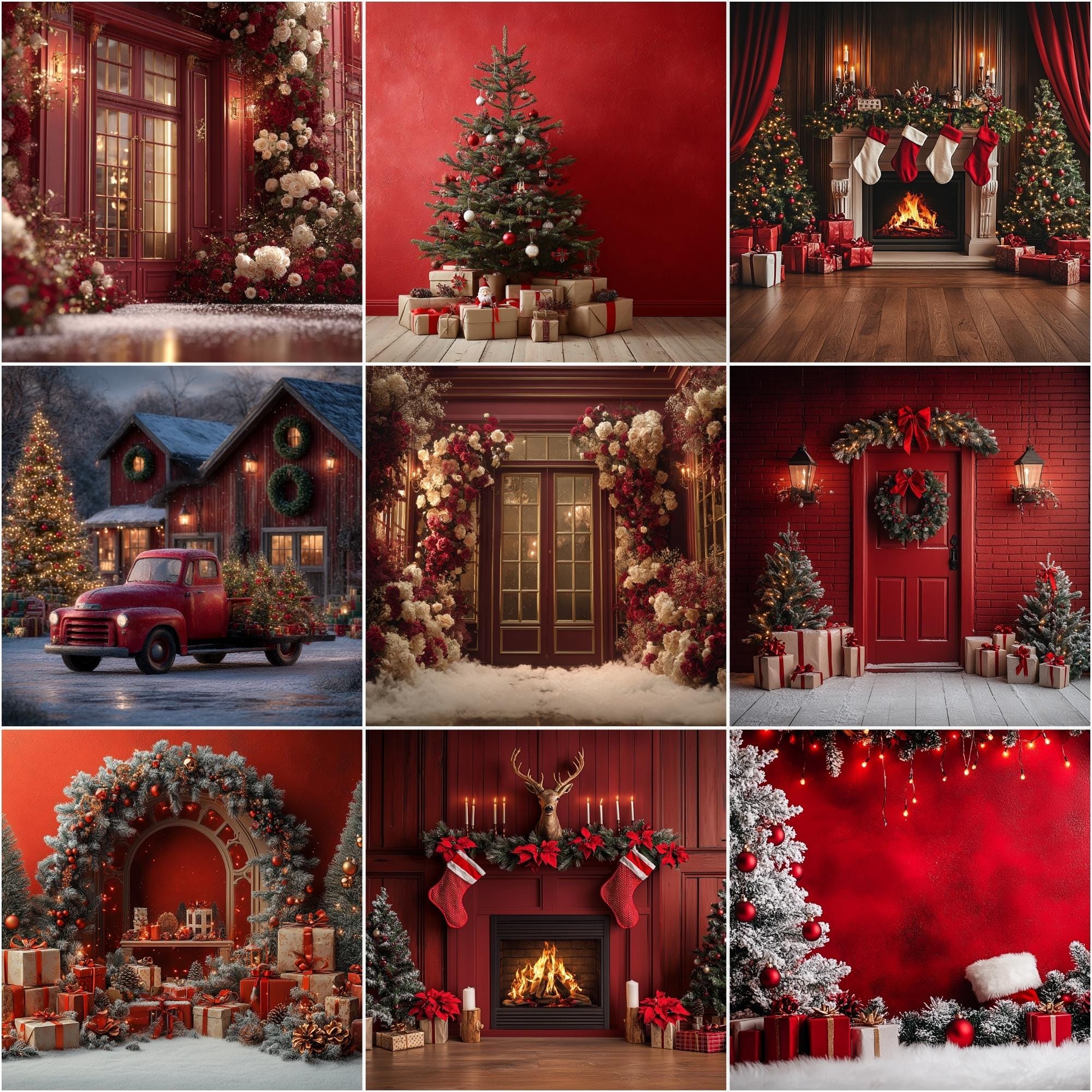 150 Christmas Backdrops: Red Holidaybackdrop (instant Download) - Etsy