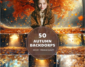 Autumn Bokeh Photography Backdrops: 50 Digital Overlays (300 DPI JPGs)