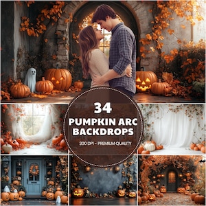 Halloween Pumpkin Arch Digital Backdrop: Spooky Twisted Forest (Instant Download JPG 300 DPI 5250x6970px )