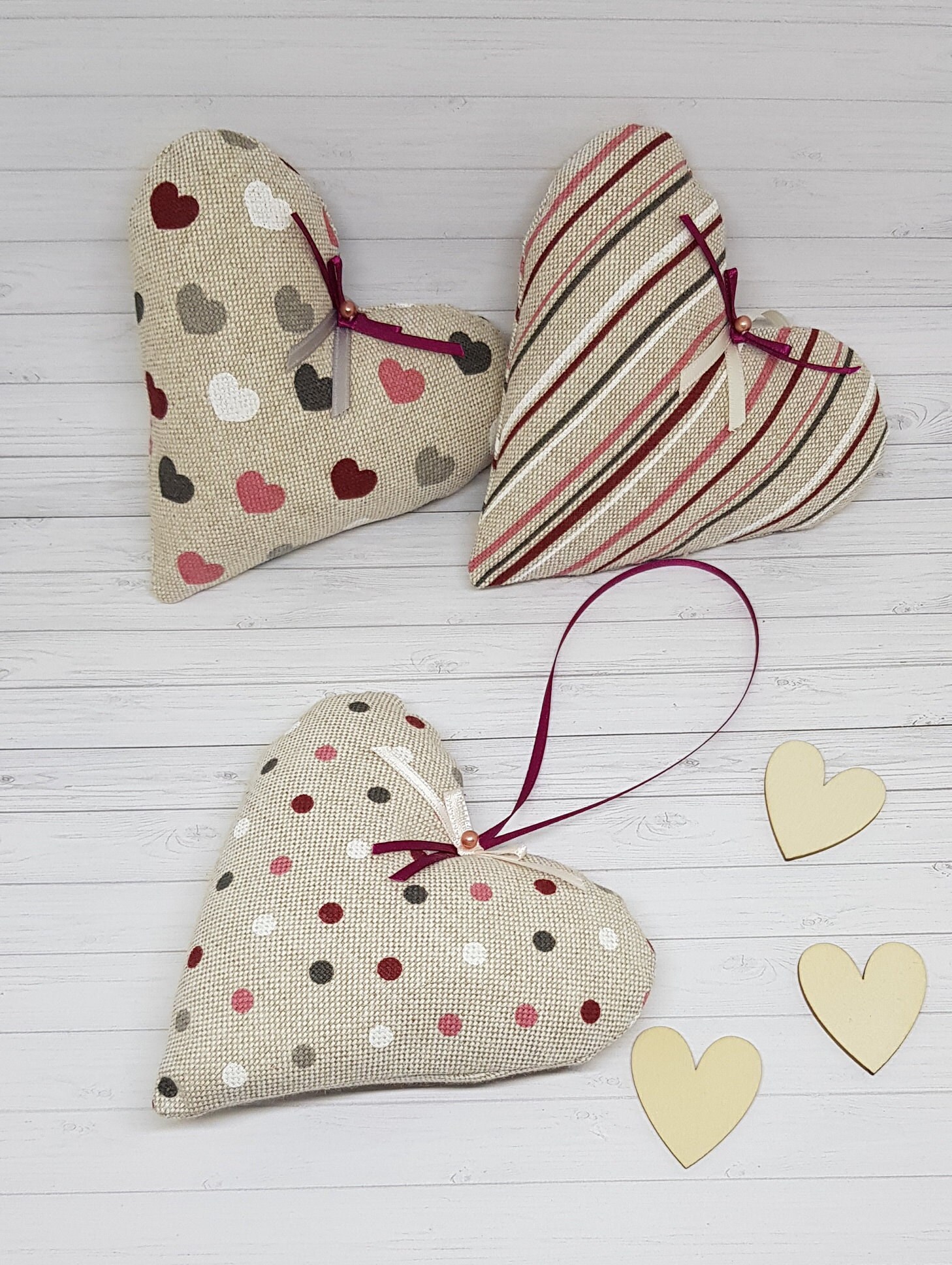 Cœur à Suspendre Gris et Rose, 3 Motifs Au Choix