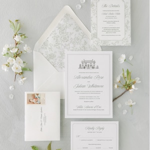 Floral Toile Wedding Invitation Suite: Elegant Calligraphy CANVA Template (Digital Download)