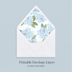 Blauwe hortensia envelop voering afdrukbare sjabloon: bloemen bruiloft uitnodiging (digitale download)