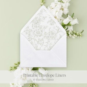 Forro de envelope floral em toile: Convite de casamento verde sálvia - Modelo para impressão (Download digital)