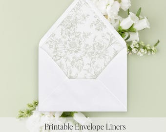 Floral Toile Envelope Liner: Sage Green Wedding Invitation Printable Template  (Digital Download)