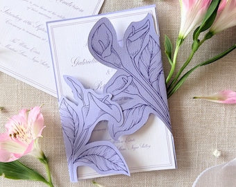 Convite de casamento com estampa de lírio-de-cálice, modelo para Cricut, imprima e recorte, download instantâneo, 4 tamanhos.