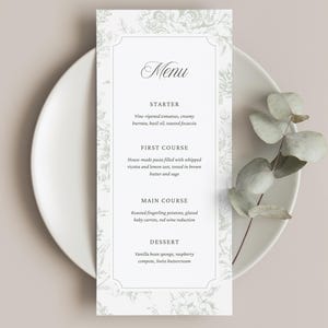Floral Toile Wedding Menu and Place Card Template, Editable Canva (Digital Download)