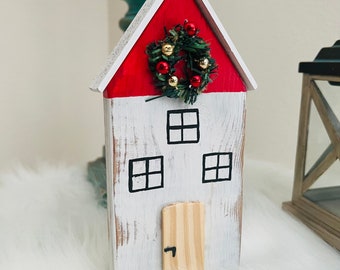 Christmas Handmade Wood House,Tiered Tray House decor, Farmhouse Decor,