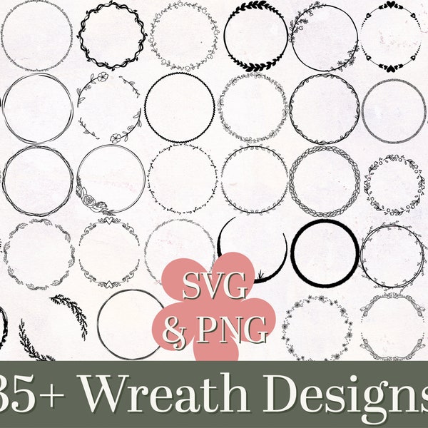 38 Wreath and Circle Round Border Frame Designs: Includes SVG and PNG | Use with Cricut, Crafting, Design, Journaling | Commercial Use