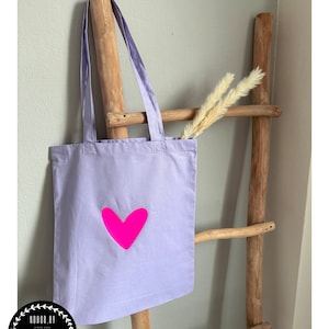 Stoffbeutel Herz Tote Bag Baumwolltasche Einkaufstasche mit Herz Neonpink Geschenkverpackung Bild 2