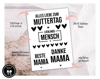 Muttertag Aufkleber Set - DIN A5 Bogen - Sticker zum Muttertag - Geschenk zum Muttertag - Danke Mama - Weltbeste Mama - Herz Sticker