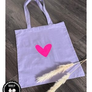 Stoffbeutel Herz Tote Bag Baumwolltasche Einkaufstasche mit Herz Neonpink Geschenkverpackung Bild 3