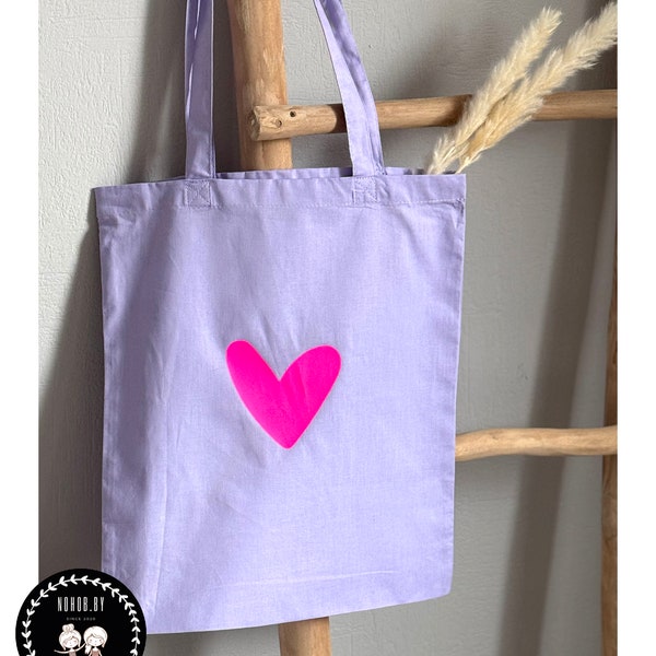 Stoffbeutel - Herz - Tote Bag - Baumwolltasche - Einkaufstasche mit Herz - Neonpink - Geschenkverpackung