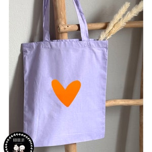 Stoffbeutel Herz Tote Bag Baumwolltasche Einkaufstasche mit Herz Neonpink Geschenkverpackung Bild 4