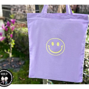 Stoffbeutel - Smiley - Tote Bag - Baumwolltasche - Einkaufstasche mit Smiley - Neonpink - Geschenkverpackung - Abschiedsgeschenk -Dankeschön